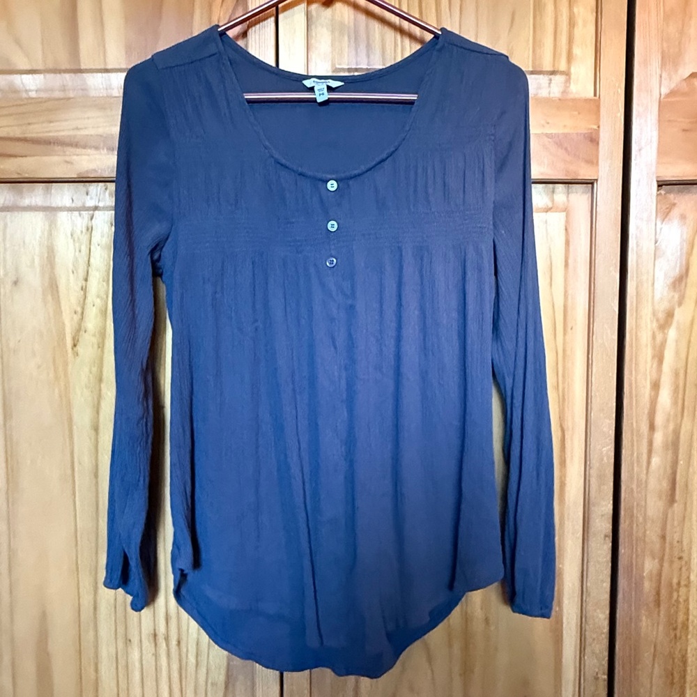 Sonoma Goods For Life Navy Blue Henley Long Sleeve Blouse Top Petite Small PS